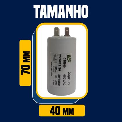 Imagem de Capacitor Permanente 20uF 440/450Vac EPX com Terminal Duplo