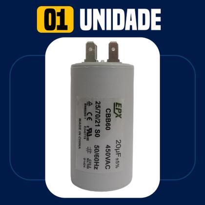 Imagem de Capacitor Permanente 20uF 440/450Vac EPX com Terminal Duplo