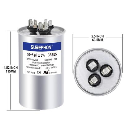 Imagem de Capacitor SUREPHON 55+5uF 370V/440VAC Dual Run Start CBB65