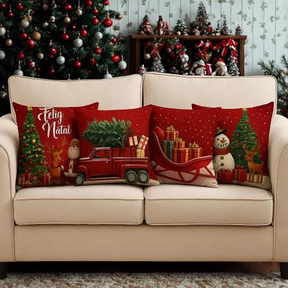 Imagem de Capas de Almofada de Natal Kit 4 Peças com Zíper  Sala Decorada
