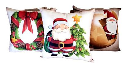 Imagem de Capas De Almofada Para Sala Quarto Kit 3 Peças Estampa  Papai Noel  Natal Natalinas Palha