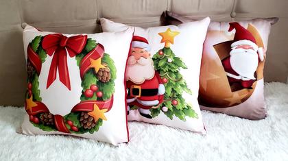 Imagem de Capas De Almofada Para Sala Quarto Kit 3 Peças Estampa  Papai Noel  Natal Natalinas Palha