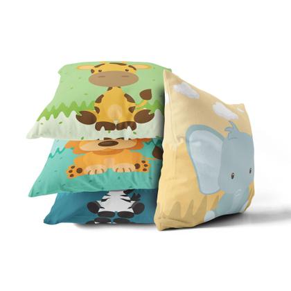 Imagem de Capas de Almofadas Animais Safari para Quarto Infantil 35x35 kit 4un