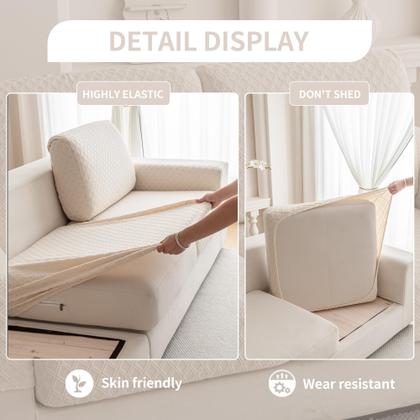 Imagem de Capas de sofá QIANMEW, laváveis, elásticas, em forma de L, marfim