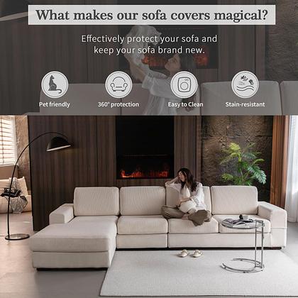 Imagem de Capas de sofá secionais OHSIO resistentes ao desgaste Stretch Ivory