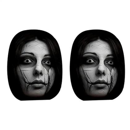 Imagem de Capas Para Encosto De Cabeça De Carro Com Estampa De Rosto De Terror, 2 Peças, Ajuste Elástico,