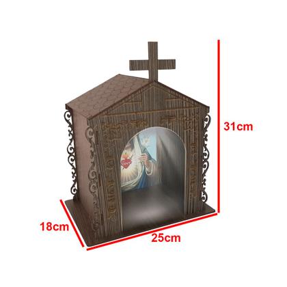 Imagem de Capela Oratório Arabesco com Imagem e Led Maria Santissima 25x18x31 Mdf Madeira Imbuia