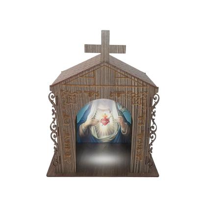 Imagem de Capela Oratório Arabesco com Imagem e Led Maria Santissima 25x18x31 Mdf Madeira Imbuia