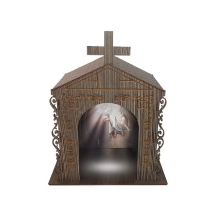 Imagem de Capela Oratório Arabesco com Imagem e Led Santo Antônio 25x18x31 Mdf Madeira Imbuia