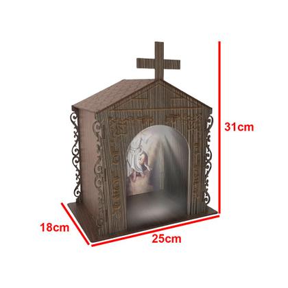 Imagem de Capela Oratório Arabesco com Imagem e Led Santo Antônio 25x18x31 Mdf Madeira Imbuia