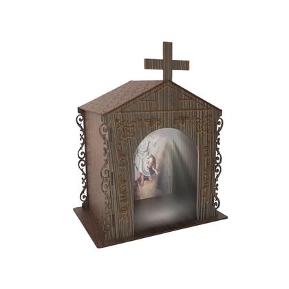 Imagem de Capela Oratório Arabesco com Imagem e Led Santo Antônio 25x18x31 Mdf Madeira Imbuia