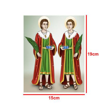 Imagem de Capela Oratório Arabesco com Imagem e Led São Cosme e Damião 25x18x31 Mdf Madeira Imbuia