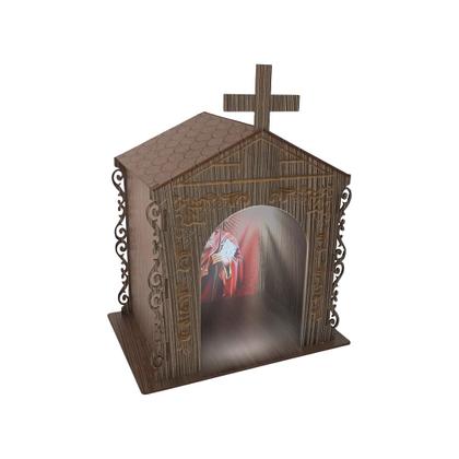 Imagem de Capela Oratório Arabesco com Imagem e Led São Judas Tadeu 25x18x31 Mdf Madeira Imbuia