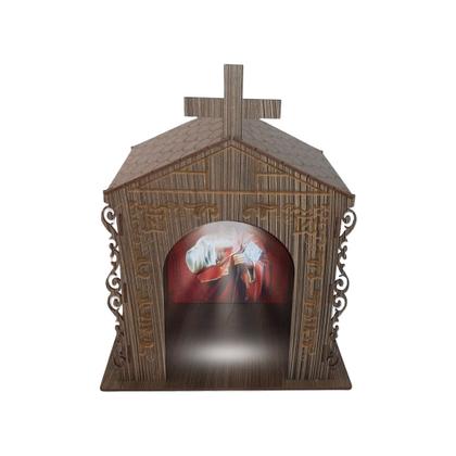 Imagem de Capela Oratório Arabesco com Imagem e Led São Judas Tadeu 25x18x31 Mdf Madeira Imbuia