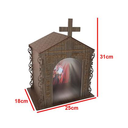 Imagem de Capela Oratório Arabesco com Imagem e Led São Judas Tadeu 25x18x31 Mdf Madeira Imbuia