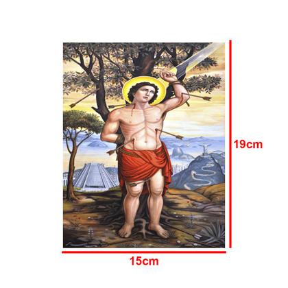 Imagem de Capela Oratório Arabesco com Imagem e Led São Sebastião 25x18x31 Mdf Madeira Imbuia