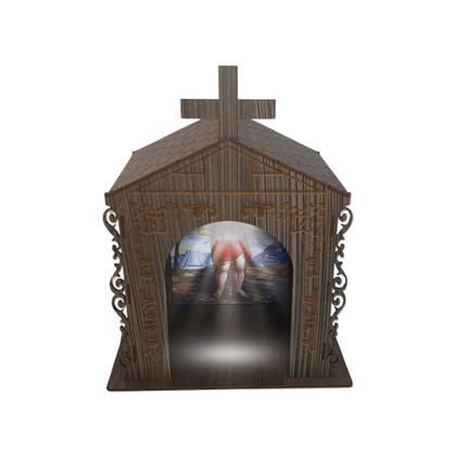 Imagem de Capela Oratório Arabesco com Imagem e Led São Sebastião 25x18x31 Mdf Madeira Imbuia