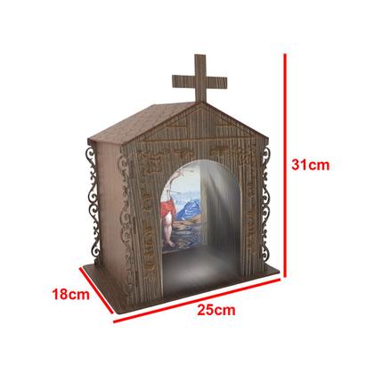 Imagem de Capela Oratório Arabesco com Imagem e Led São Sebastião 25x18x31 Mdf Madeira Imbuia