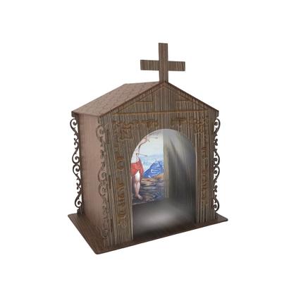 Imagem de Capela Oratório Arabesco com Imagem e Led São Sebastião 25x18x31 Mdf Madeira Imbuia