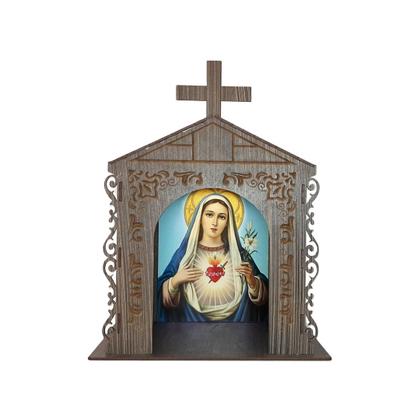 Imagem de Capela Oratório Arabesco com Imagem Maria Santíssima 25x18x31 Mdf Madeira Imbuia
