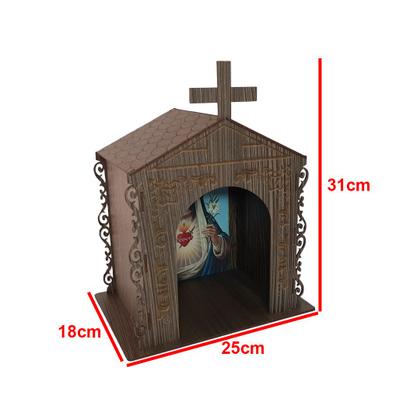 Imagem de Capela Oratório Arabesco com Imagem Maria Santíssima 25x18x31 Mdf Madeira Imbuia