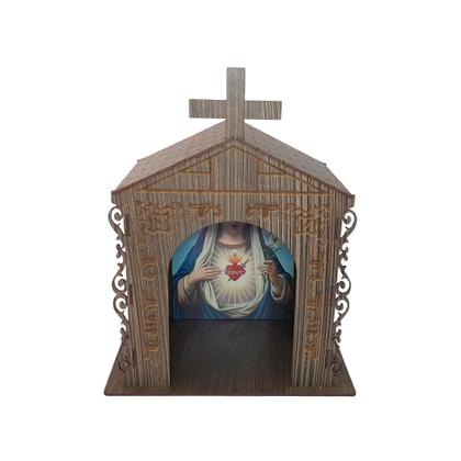 Imagem de Capela Oratório Arabesco com Imagem Maria Santíssima 25x18x31 Mdf Madeira Imbuia