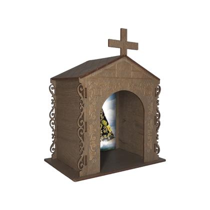 Imagem de Capela Oratório Arabesco com Imagem Nossa Senhora Aparecida 16x11x20 Mdf Madeira Imbuia