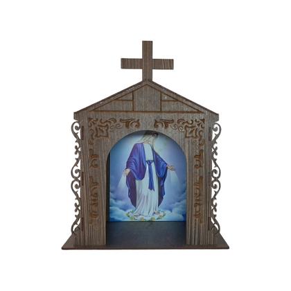 Imagem de Capela Oratório Arabesco com Imagem Nossa Senhora das Graças 25x18x31 Mdf Madeira Imbuia