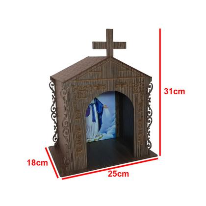 Imagem de Capela Oratório Arabesco com Imagem Nossa Senhora das Graças 25x18x31 Mdf Madeira Imbuia
