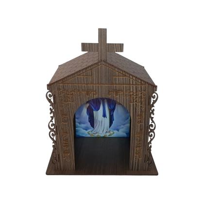 Imagem de Capela Oratório Arabesco com Imagem Nossa Senhora das Graças 25x18x31 Mdf Madeira Imbuia