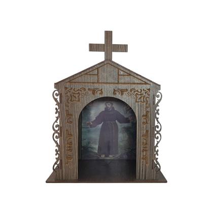 Imagem de Capela Oratório Arabesco com Imagem São Francisco de Assis 25x18x31 Mdf Madeira Imbuia