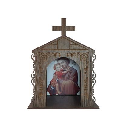 Imagem de Capela Oratório Arabesco com Imagem São José 25x18x31 Mdf Madeira Imbuia
