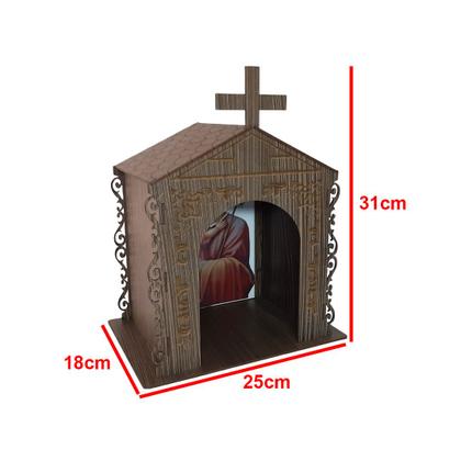 Imagem de Capela Oratório Arabesco com Imagem São José 25x18x31 Mdf Madeira Imbuia