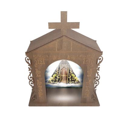 Imagem de Capela Oratório Arabesco com Led e Imagem Nossa Senhora Aparecida 36x19x45 Mdf Madeira Imbuia