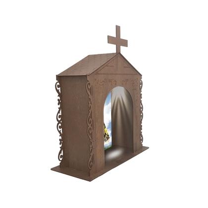 Imagem de Capela Oratório Arabesco com Led e Imagem Nossa Senhora Aparecida 36x19x45 Mdf Madeira Imbuia