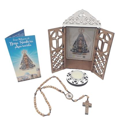Imagem de Capela Oratório Nossa Senhora Aparecida MDF com Terço e Vela