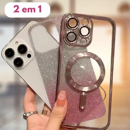 Imagem de Capinha de Iphone 13 Pro Max Glitter 2 em 1 Transparente Mag Safe NF