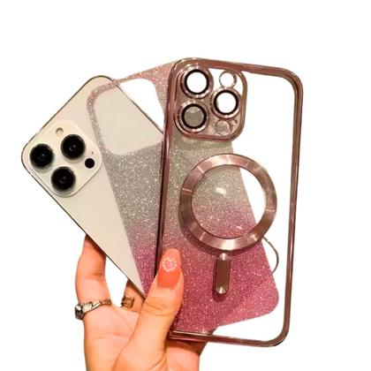 Imagem de Capinha de Iphone 14 Pro Max Glitter 2 em 1 Transparente Mag Safe NF
