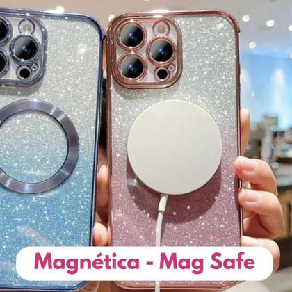 Imagem de Capinha de Iphone 14 Pro Max Glitter 2 em 1 Transparente Mag Safe NF