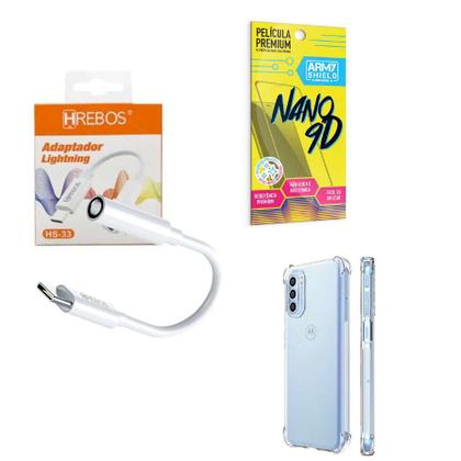 Imagem de Capinha Motorola G52 + Adaptador P2 para Tipo C + Película 9D