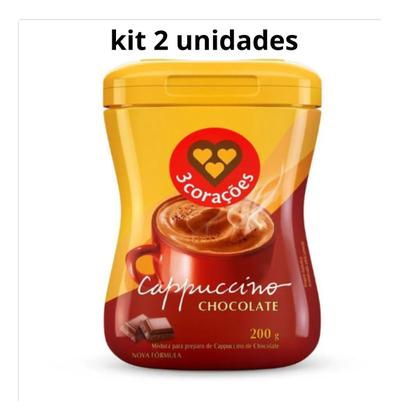 Imagem de Cappuccino Solúvel Chocolate 3 Corações Pote 200g Kit 2 Un