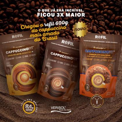 Imagem de CAPPUCCINOFIT Refil 600g Cappuccino Proteico com Whey Protein Colágeno Verisol Zero Adição de Açúcares Doce de Leite Argentino elementoPuro