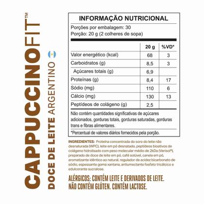 Imagem de CAPPUCCINOFIT Refil 600g Cappuccino Proteico com Whey Protein Colágeno Verisol Zero Adição de Açúcares Doce de Leite Argentino elementoPuro