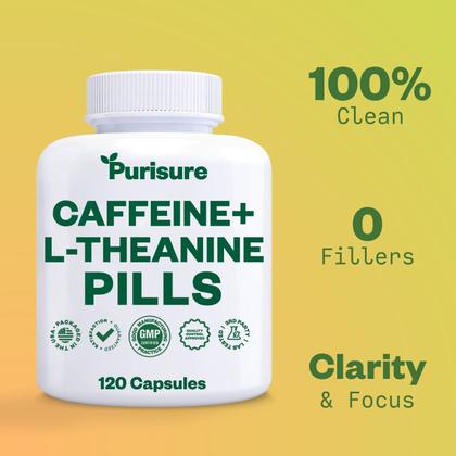 Imagem de Cápsulas de cafeína e teanina Purisure 100mg + 200mg 120 dias