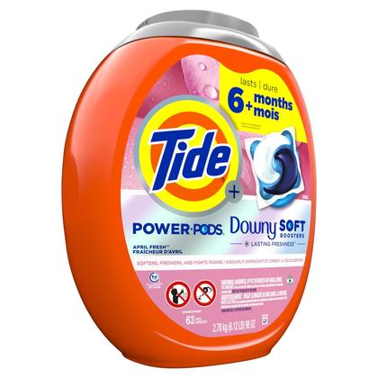 Imagem de Cápsulas de detergente para roupa Tide Power Pods 2 em 1 com Downy 63 ct