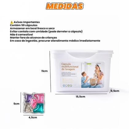 Imagem de Cápsulas de Lavagem 5 em 1 50un Sabão Roupas Prático Sem Desperdício