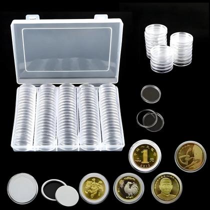 Imagem de Cápsulas Redondas De Armazenamento De Moedas De 30mm, 100 Peças, Caixas Transparentes Para Exibição