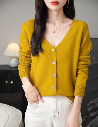 Imagem de Cardigã Chanyarn 100% lã merino com decote em V para mulheres Maple Leaf