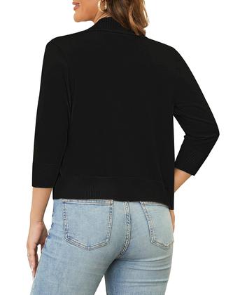 Imagem de Cardigã feminino GoMamee Open Front, manga 3/4, preto M