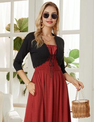 Imagem de Cardigã preto cortado Shrug GRACE KARIN de manga 3/4 para mulheres